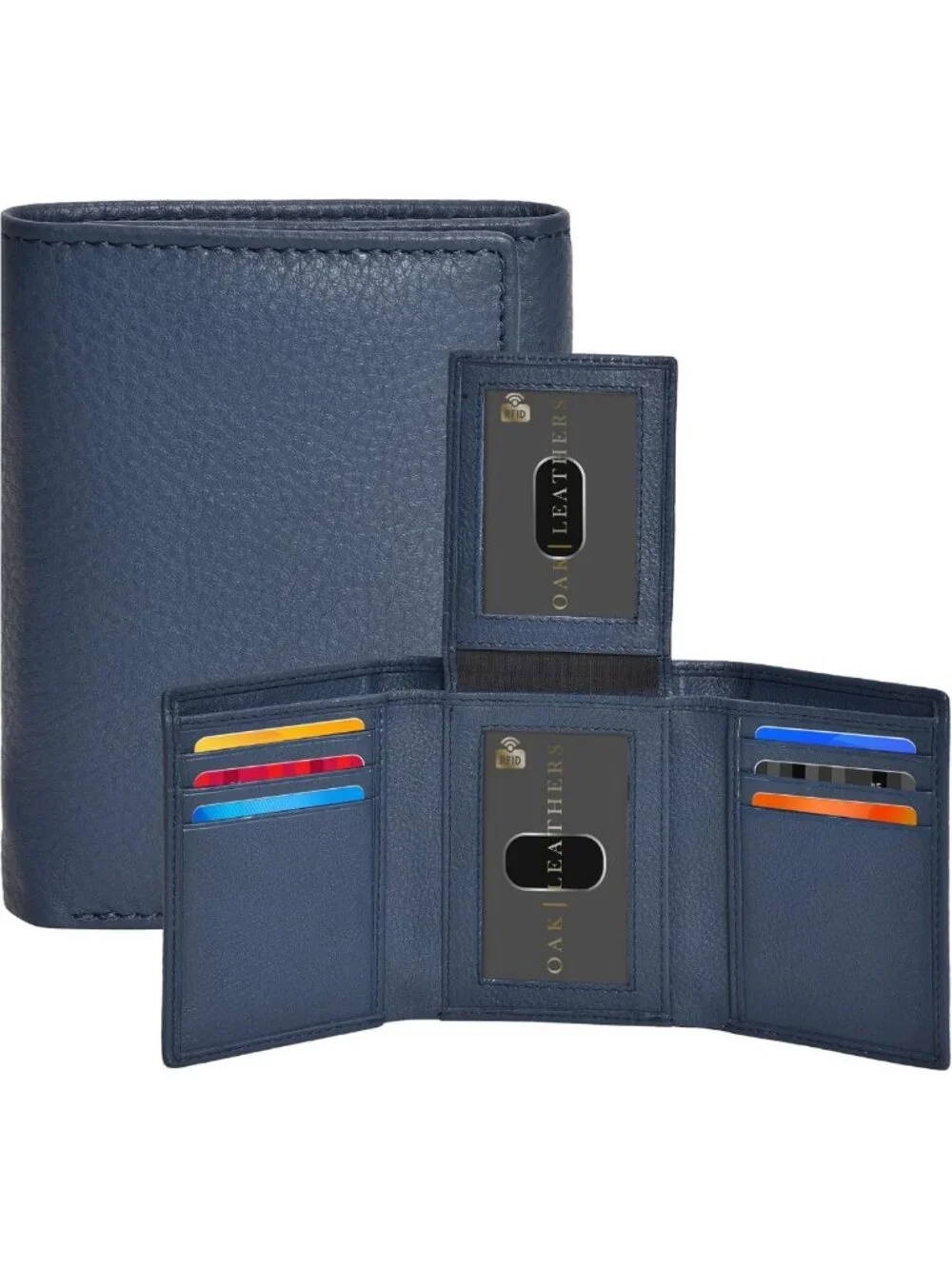 Slim Minimalist Real Leather Men's Trifold Wallet - RFID Blocking, ID Window